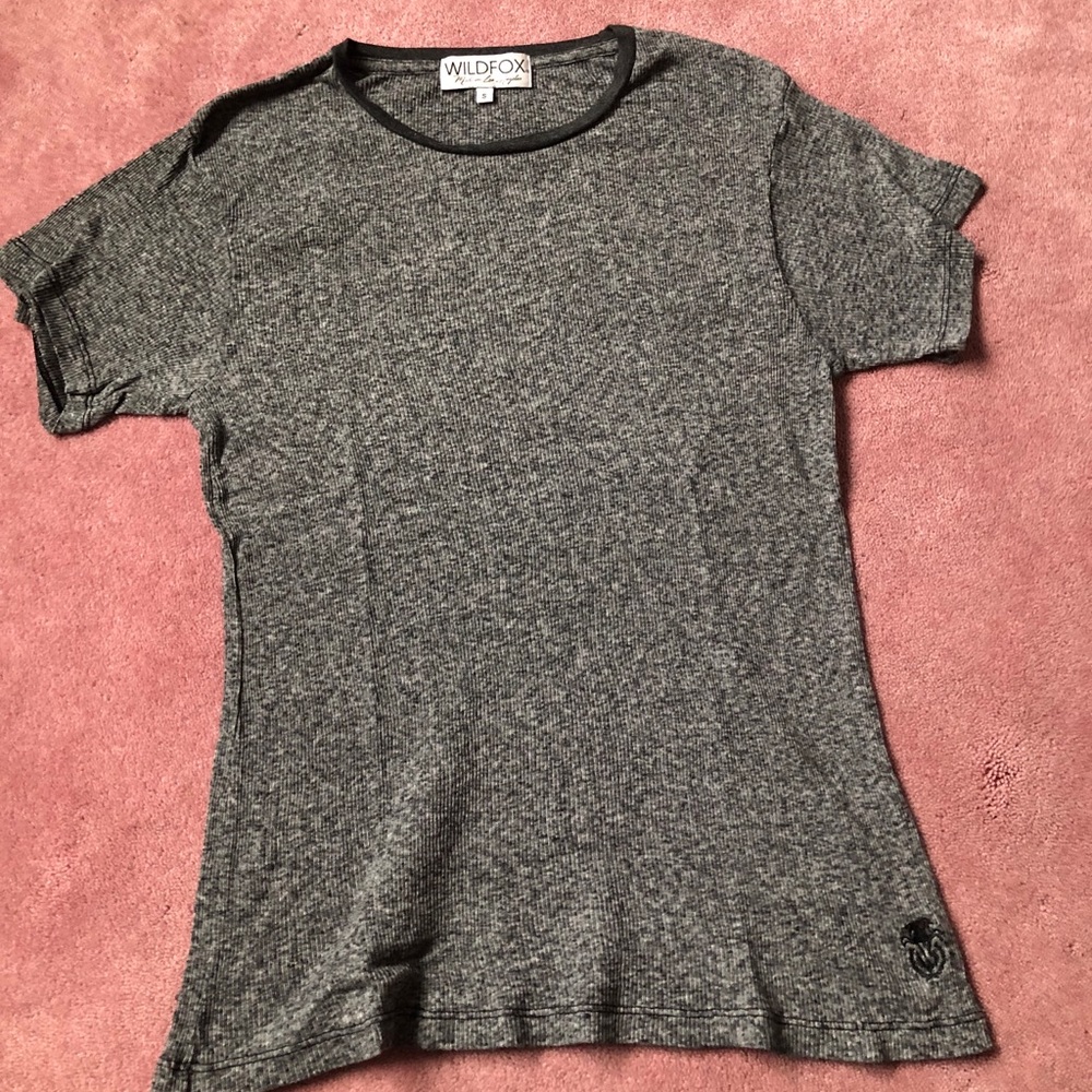 Grey Ribbed Wildfox Short Sleeve Shirt